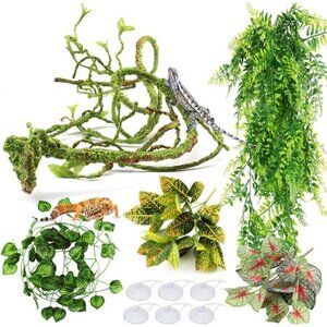 Reptile Plants, Terrarium Hanging Plant Vines Artificial Leaves Reptile Hide,